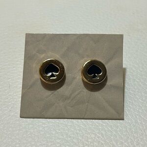 Kate Spade Gold Spade Stud Earrings Black Enamel Logo Minimalist